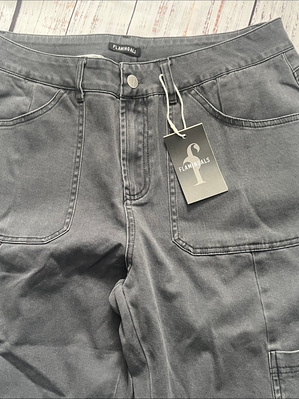 Flamingals High-Waist Utility Pants in Charcoal Gray XL women’s